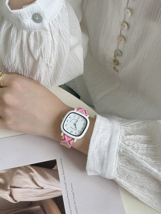 Colorful Woven Strap Square Dial Women’s Casual Watch