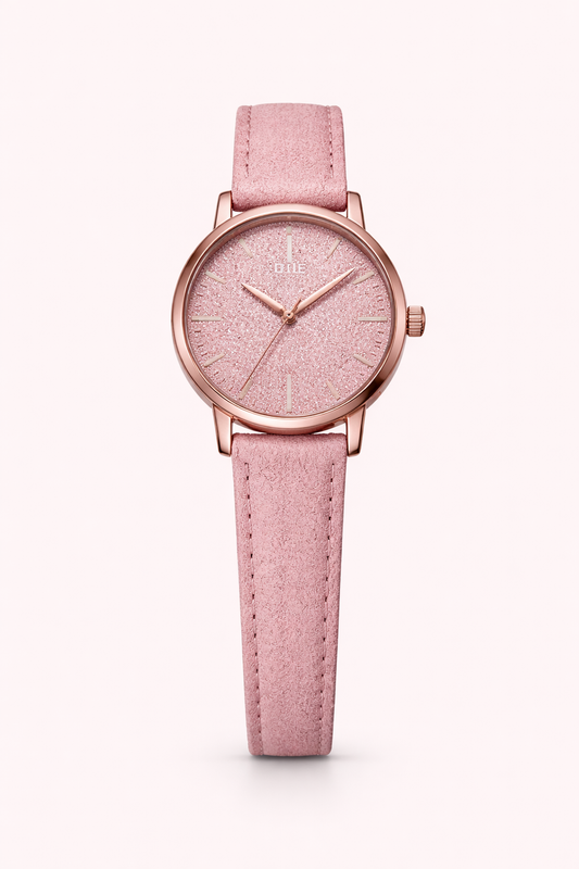 Elegant Rose Gold Pink Dial Women’s Watch – Stylish Leather Strap Watch