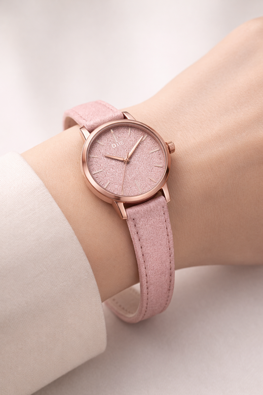 Elegant Rose Gold Pink Dial Women’s Watch – Stylish Leather Strap Watch