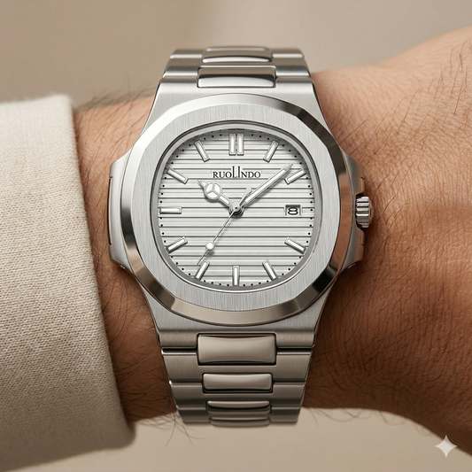 Apex Steel Watch – Silver Striped Dial Stainless Edition