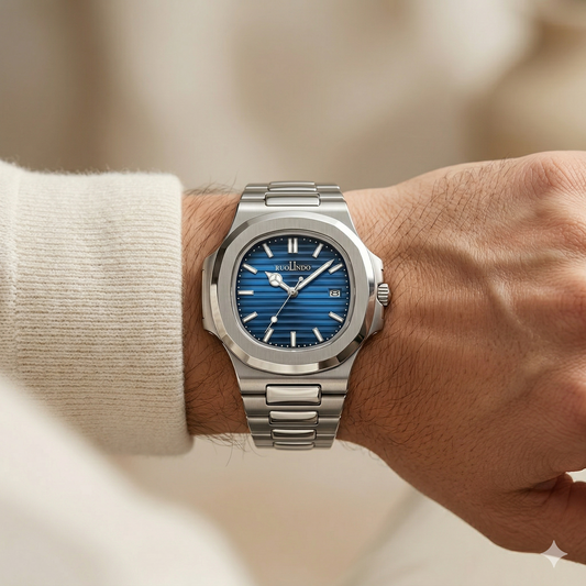 Apex Steel Watch – Ocean Blue Striped Dial Stainless Edition