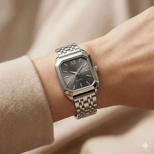 Luxury Silver Square Dial Black Sunray Women’s Watch