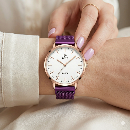 Rose Gold & Purple Mesh Strap Watch – Elegant Everyday Watch for Women