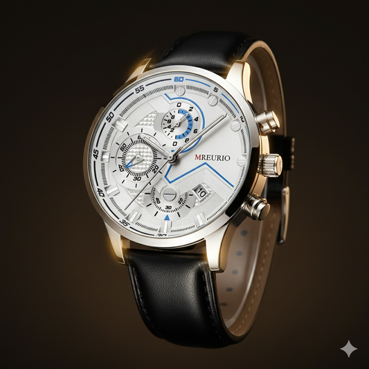 Luxury Multifunction Chronograph Men’s Watch with Black Leather Strap