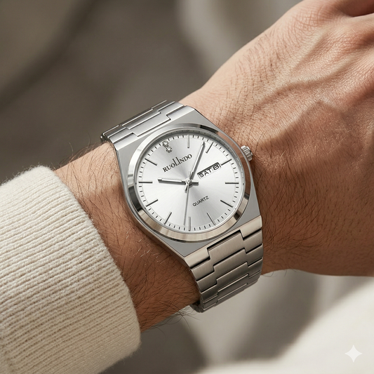 Classic White Dial with Polished Silver Bezel & Day-Date Display Watch