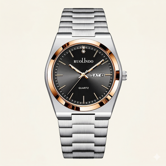 Black Dial with Rose Gold Bezel & Day-Date Display Watch