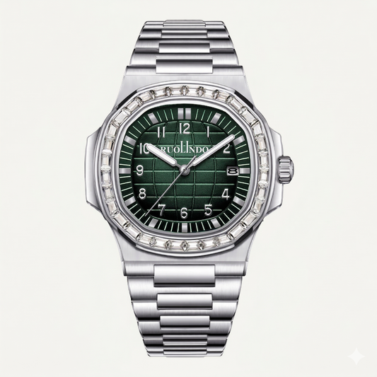 Imperio Ice Steel Watch – Emerald Green Dial Diamond Bezel Edition
