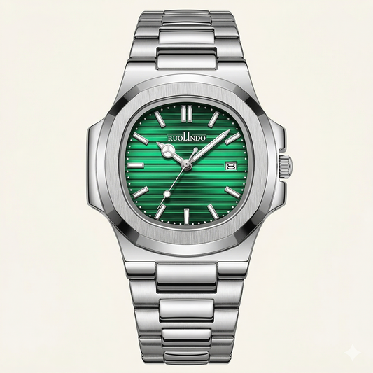 Apex Steel Watch – Emerald Green Striped Dial Stainless Edition