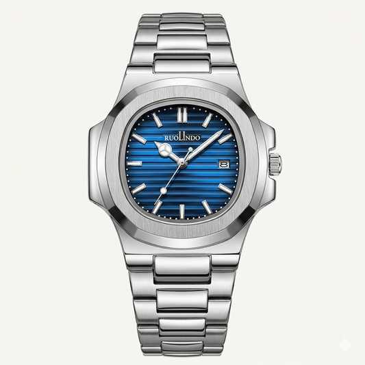 Apex Steel Watch – Ocean Blue Striped Dial Stainless Edition