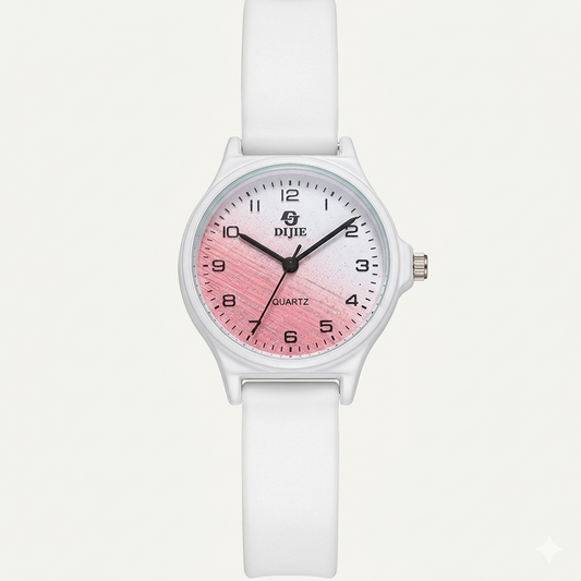 Elegant White & Pink Casual Quartz Watch – Lightweight Everyday Watch