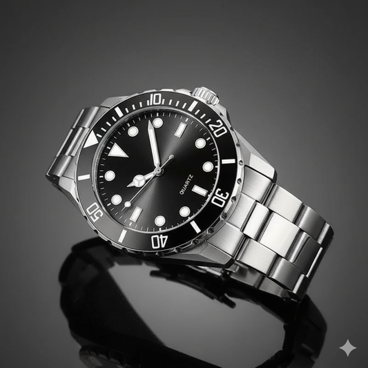 Men’s Luxury Stainless Steel Diver Style Watch – Black Dial