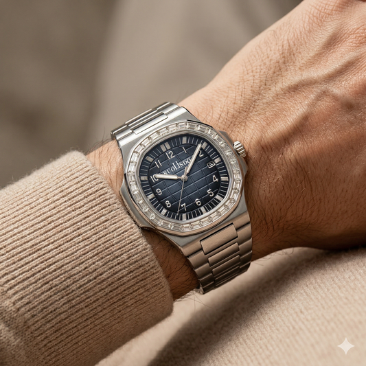 Imperio Ice Steel Watch – Diamond Bezel Blue Dial Edition