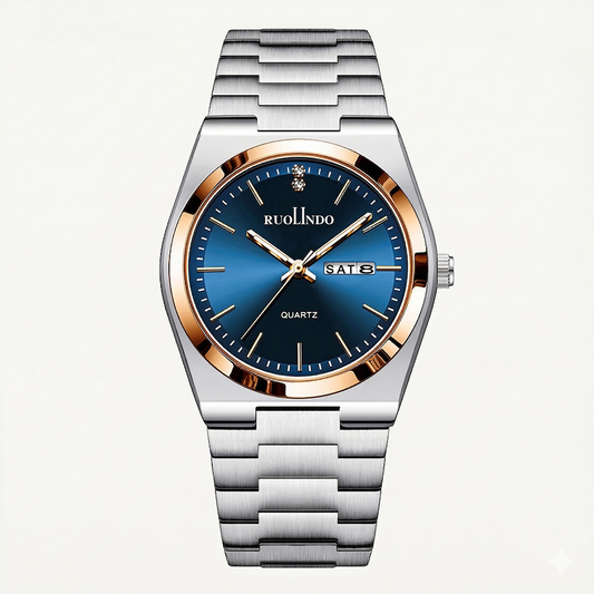 Blue Sunray Dial with Rose Gold Bezel & Day-Date Display Watch