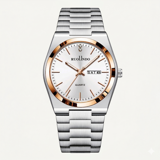 Silver Dial with Rose Gold Bezel & Day-Date Display Watch