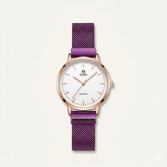 Rose Gold & Purple Mesh Strap Watch – Elegant Everyday Watch for Women