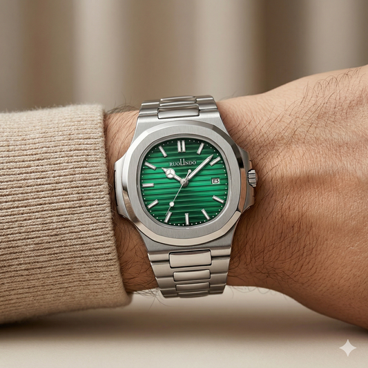 Apex Steel Watch – Emerald Green Striped Dial Stainless Edition