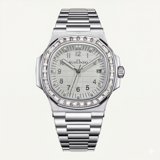 Imperio Ice Steel Watch – Silver White Dial Diamond Bezel Edition