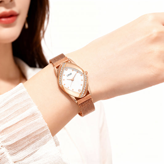Rose Gold Crystal Mesh Strap Women’s Watch