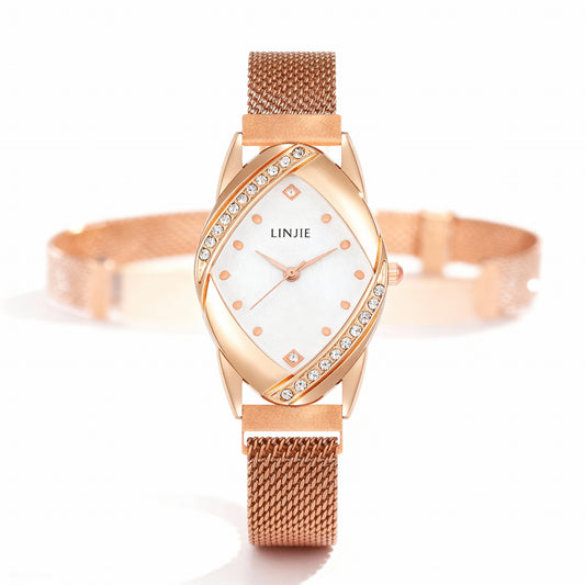 Rose Gold Crystal Mesh Strap Women’s Watch