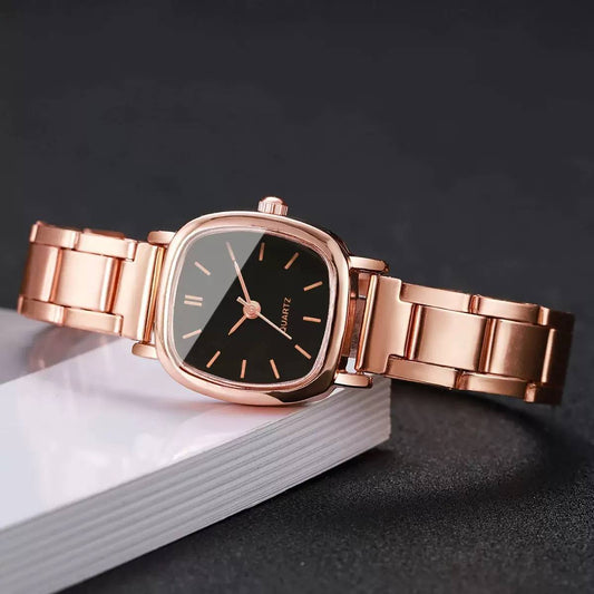 Rose Gold Square Dial Women’s Quartz Watch with Stainless Steel Strap