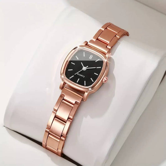 Rose Gold Square Dial Women’s Quartz Watch with Stainless Steel Strap