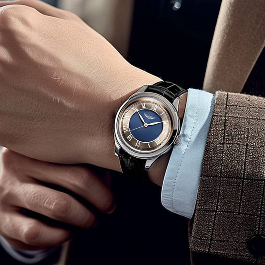 Classic Blue Dial Roman Numeral Men’s Watch – Premium Leather Strap