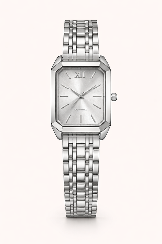 Luxury Silver Square Dial White Sunray Women’s Watch