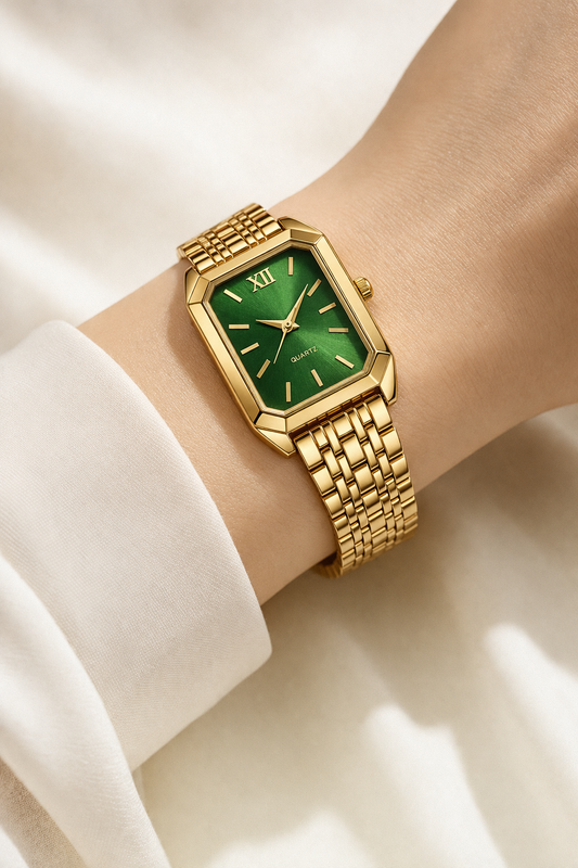 Luxury Gold Square Dial Green Women’s Watch