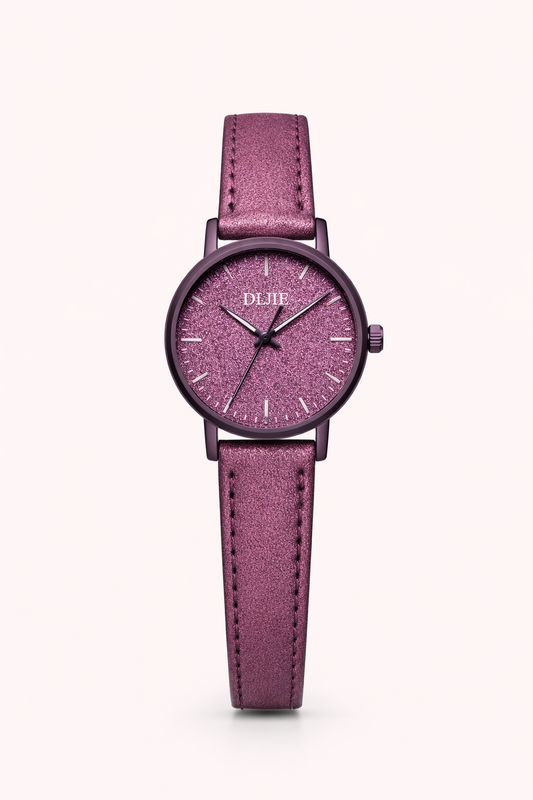 Elegant Metallic Pink Dial Women’s Watch – Stylish Leather Strap Watch