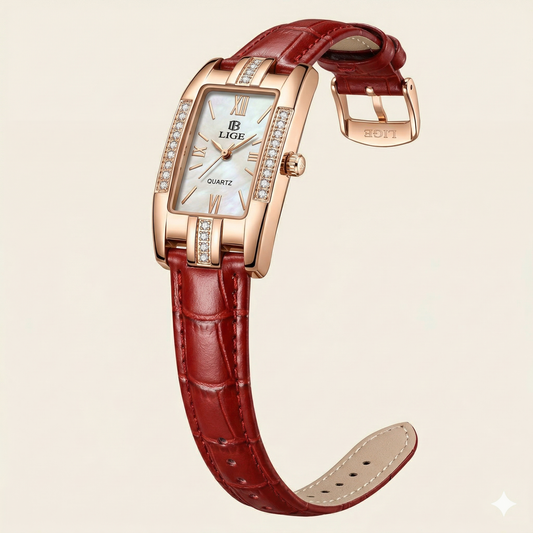 Luxury Rose Gold Rectangular Champagne Dial Women’s Watch