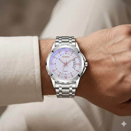 White Dial with Rose Gold Accents & Date Display Watch