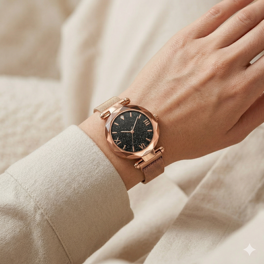 Luxury Rose Gold Black Dial Women’s Watch