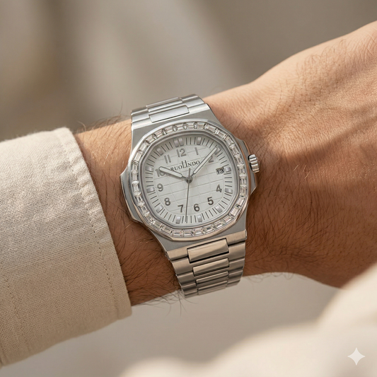 Imperio Ice Steel Watch – Silver White Dial Diamond Bezel Edition
