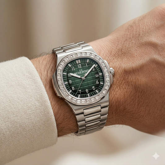 Imperio Ice Steel Watch – Emerald Green Dial Diamond Bezel Edition