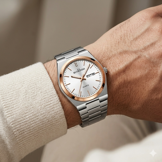 Silver Dial with Rose Gold Bezel & Day-Date Display Watch