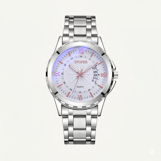 White Dial with Rose Gold Accents & Date Display Watch