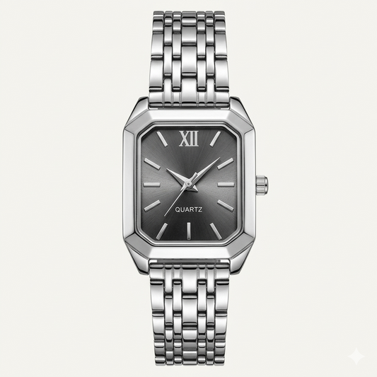 Luxury Silver Square Dial Black Sunray Women’s Watch