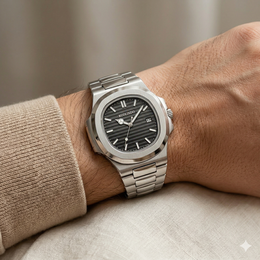 Apex Steel Watch – Graphite Striped Dial Stainless Edition