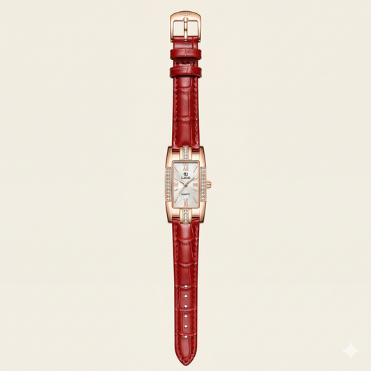 Luxury Rose Gold Rectangular Champagne Dial Women’s Watch