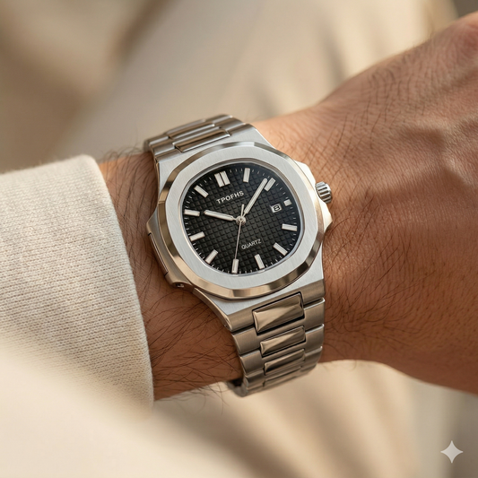 Apex Steel Watch – Minimal Black Dial Stainless Edition