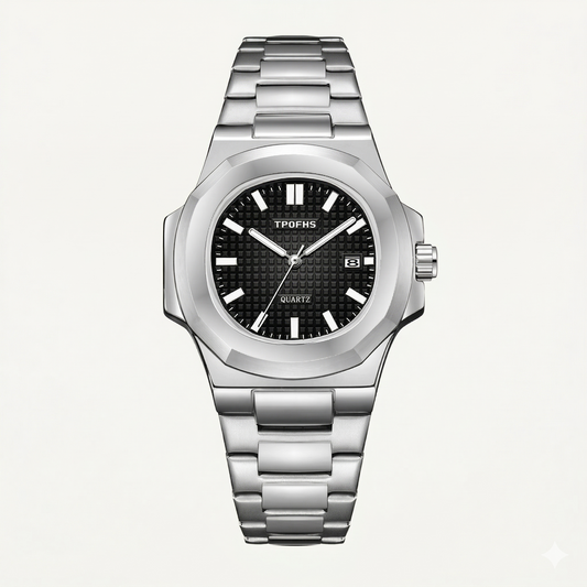 Apex Steel Watch – Minimal Black Dial Stainless Edition