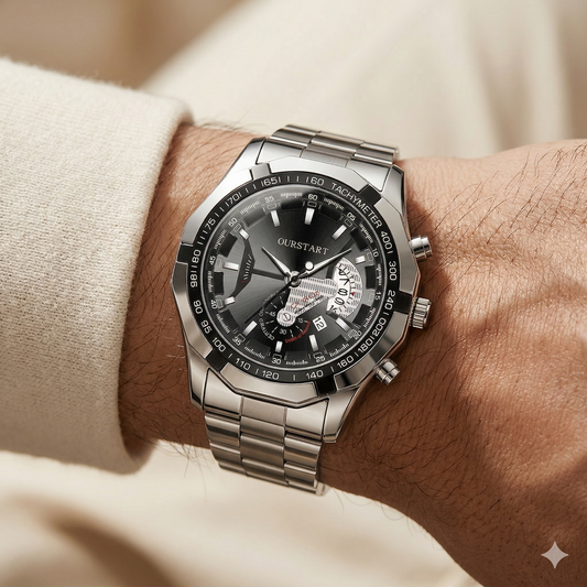 TitanX Chrono Watch – Silver Steel Tachymeter Edition