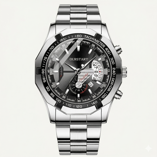TitanX Chrono Watch – Silver Steel Tachymeter Edition