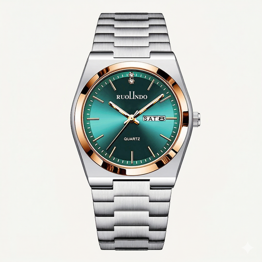 Green Sunray Dial with Rose Gold Bezel & Day-Date Display Watch