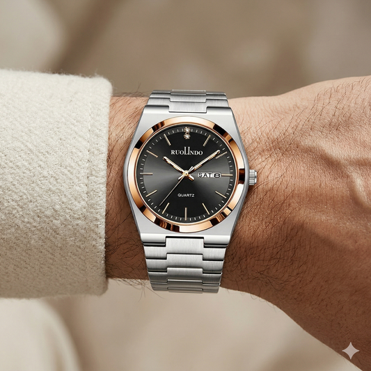 Black Dial with Rose Gold Bezel & Day-Date Display Watch