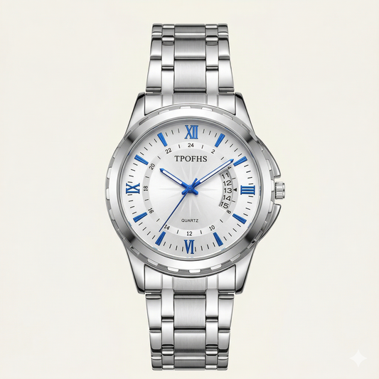 White Dial with Blue Markers & Date Display Watch