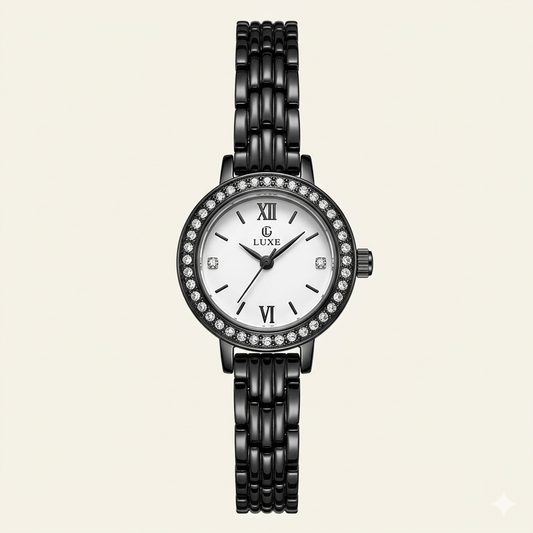 Luxury Crystal Bezel Women’s Watch – Elegant Black Watch
