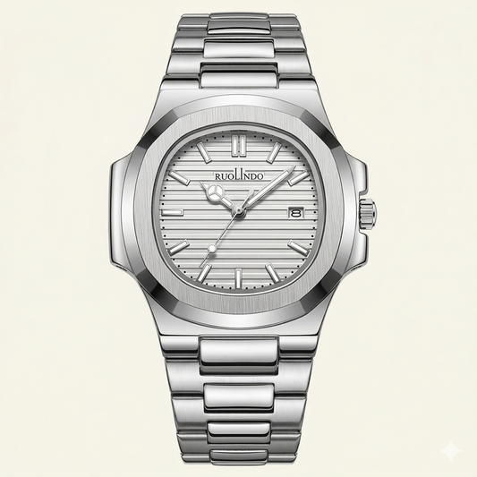 Apex Steel Watch – Silver Striped Dial Stainless Edition
