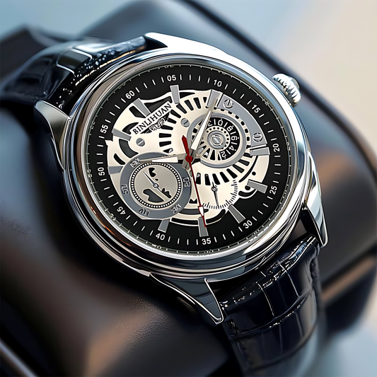 Luxury Skeleton Dial Men’s Watch – Mechanical Style with Black Leather Strap