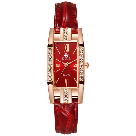 Luxury Rose Gold Rectangular Red Dial Women’s Watch